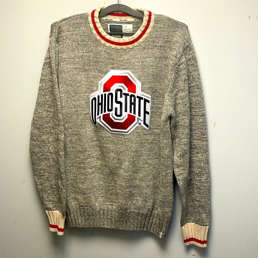 Bruzer Charcoal Grey Ohio State Crewneck Cotton Knit Sweater Large collegiate
